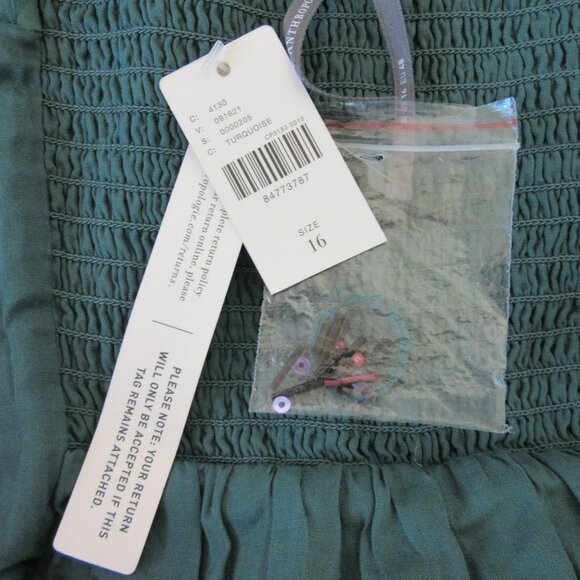 ANTHROPOLOGIE Green Cotton Beaded Fringe Sleeveless Cotton Short Dress-FLAWS! - Picture 11 of 12